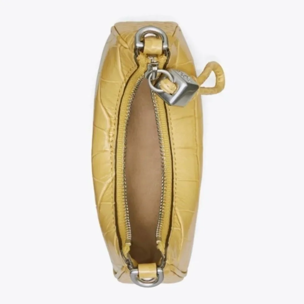 NWT Tory Burch Mercer Embossed Nano Crossbody Bag Beeswax Yellow Mini Chain Croc